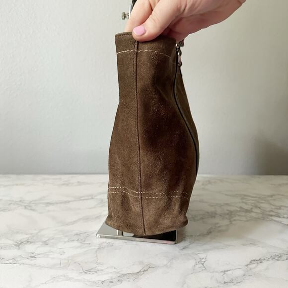 Coach Brown Suede Metallic Beaded Zip Top Shoulder Bag includes Hangtag - Picture 5 of 16